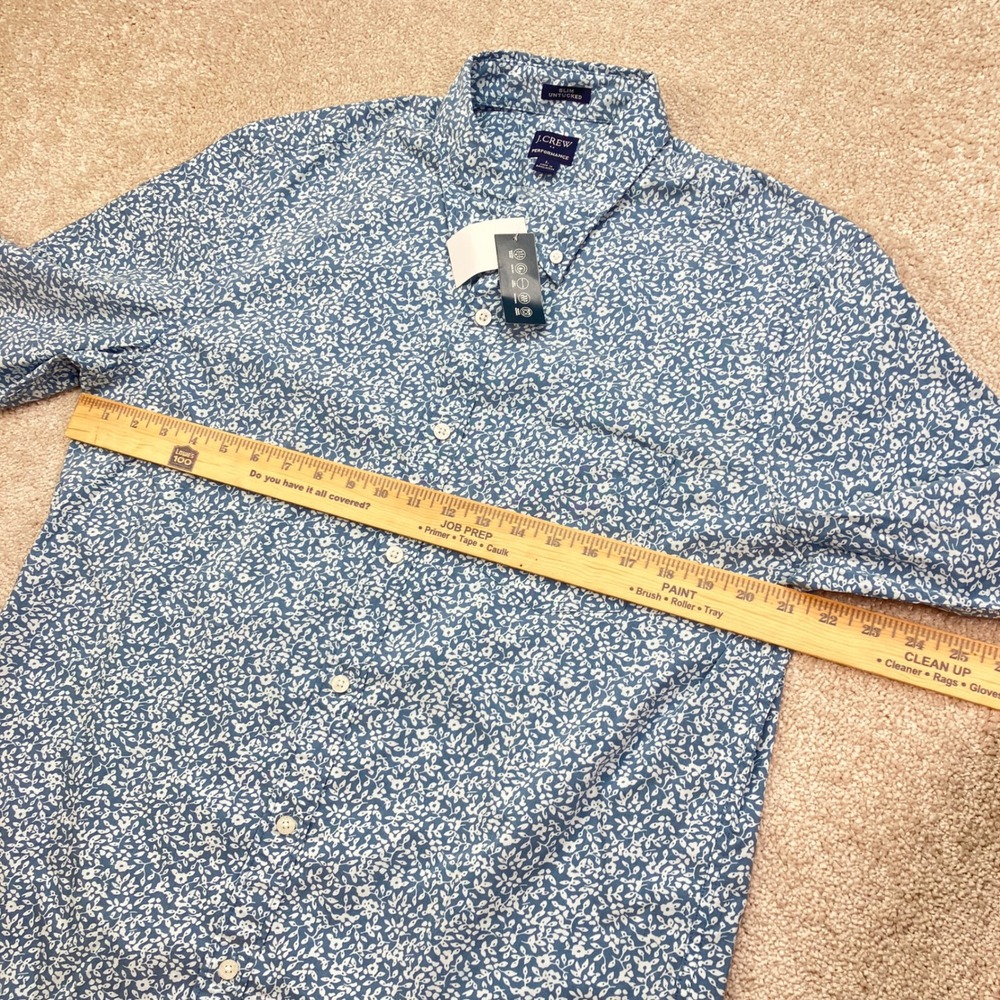NEW J. Crew Men L Button Down Shirt Blue Floral Performance Washed Slim Untucked - Picture 6 of 10